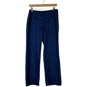 Talbots Sailor Button Wide Leg Jeans Womens 8P Dark Wash Classic Petite Nautical